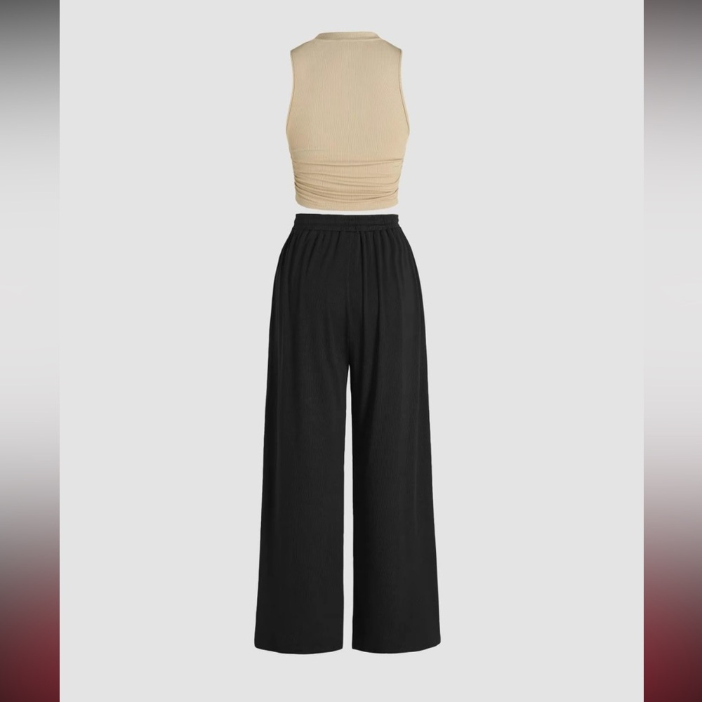 Women's Ruched Tank Top & Drawstring
Waist Pants Ribbed Set - Picture 2 of 8